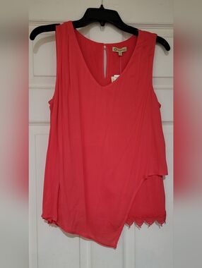 Democracy Coral-Pink V-Neck Layered Lace-Trim Camisole